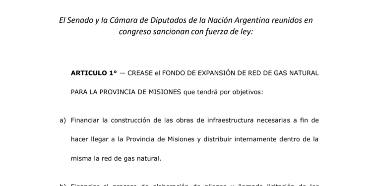 Presentan al Congreso proyecto de ley para financiar la llegada del gas natural a Misiones