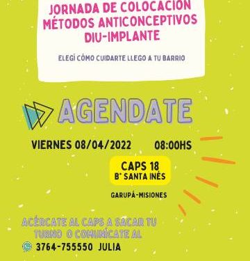 Este viernes realizarán colocación de anticonceptivos Subdérmicos y DIU en el CAPS 18 de Santa Inés