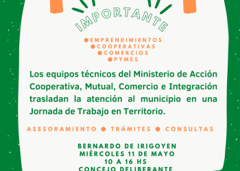 Brindarán asesoramiento a emprendimientos, cooperativas, comercios y Pymes en Bernardo de Irigoyen