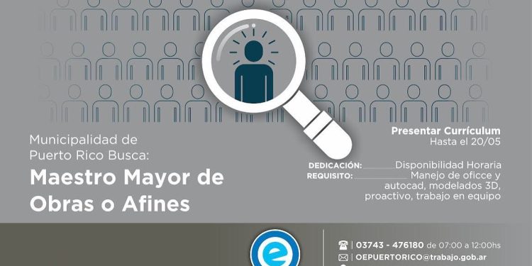 Búsqueda laboral: maestro mayor de obras para la Municipalidad de Puerto Rico