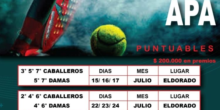 Se viene la segunda fecha del clasificatorio para el Nacional de Pádel A.P.A.