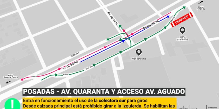 Travesía Urbana de Posadas: se deberá girar desde colectora en avenida Quaranta y Aguado