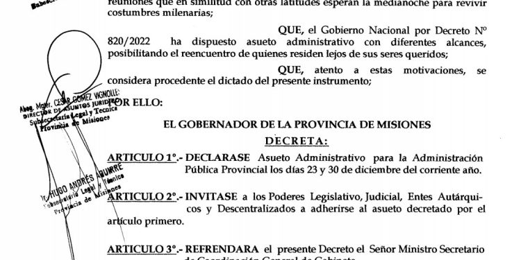 Los trabajadores de la Provincia tendrán asueto el 23 y 30 de diciembre