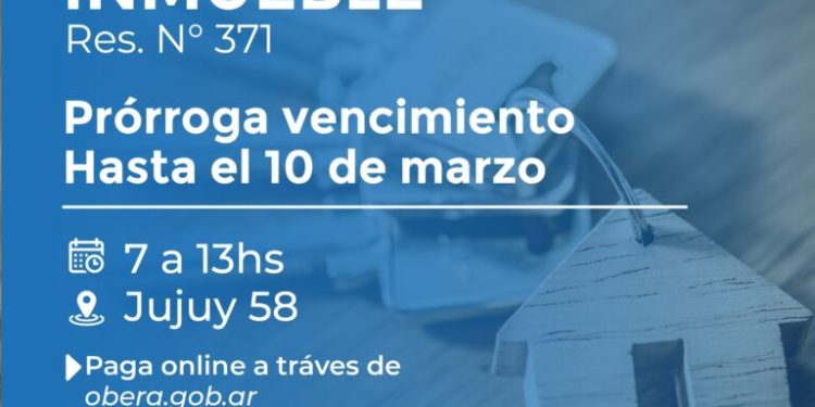 Oberá: prórroga al vencimiento de la tasa de inmueble
