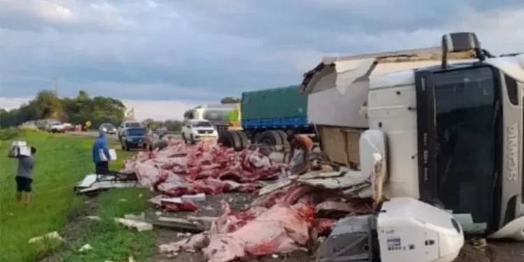 Salta: un camión frigorífico volcó y se robaron 11.000 kilos de carne