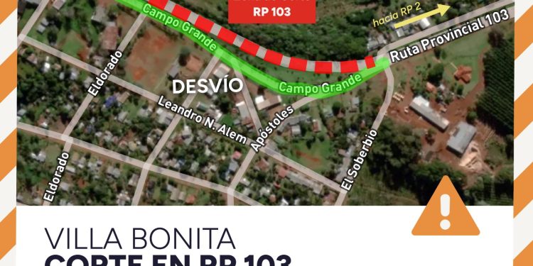 Ruta 103: desvío por obras en Villa Bonita