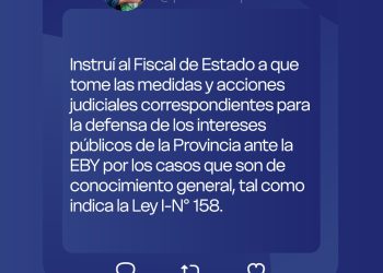 Passalacqua instruyó al Fiscal de Estado para iniciar acciones judiciales contra la EBY «en defensa de los misioneros»