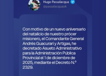 Passalacqua trasladó el asueto por el natalicio de Andrés Guacurarí al 1° de diciembre
