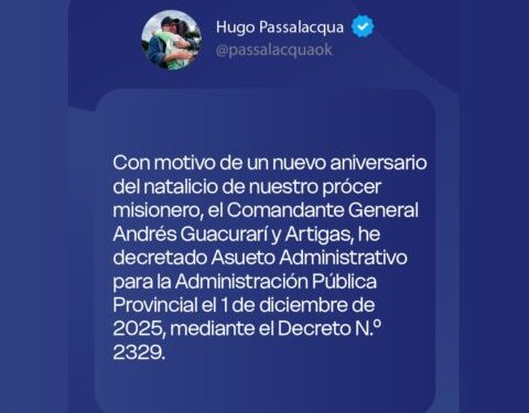 Passalacqua trasladó el asueto por el natalicio de Andrés Guacurarí al 1° de diciembre