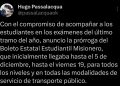 Passalacqua anunció la prórroga del Boleto Estatal Estudiantil Misionero