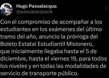 Passalacqua anunció la prórroga del Boleto Estatal Estudiantil Misionero