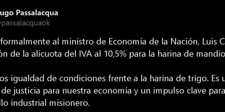 Misiones pidió igualar la alícuota del IVA de la harina de mandioca con la de trigo